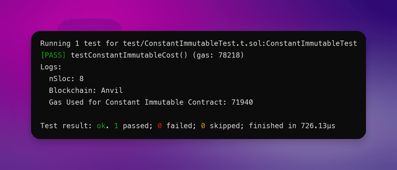 image shows what happens by using constant and immutable as another solidity gas optimisation tip