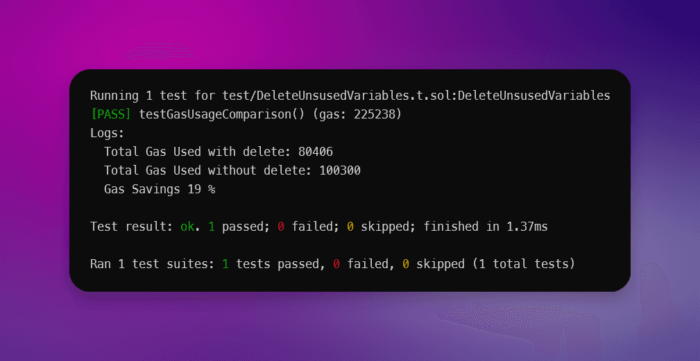 image of test showing solidity code where unused variables were not deleted